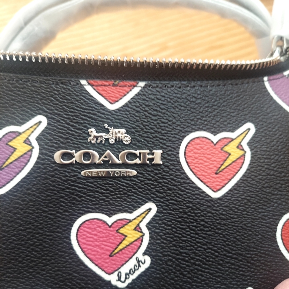 Coach Teri Shoulder Bag Black with Heart Bolt Print. NWT - Picture 10 of 16